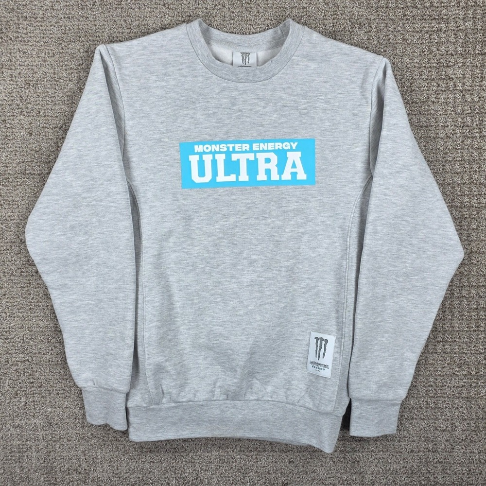 Monster Energy Ultra Mens Gray Crewneck Sweatshirt Size S Small Logo Pullover‎